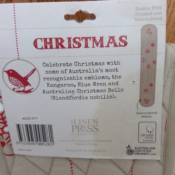 NWT Linen Press Organic Cotton Christmas Double Mitt - Picture 4 of 5